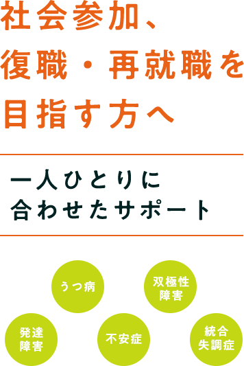 社会参加、復職・再就職を目指す方へ 一人ひとりに合わせたサポート